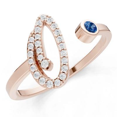 London Blue Topaz Dainty Initial Letter Birthstone Open Ring – O