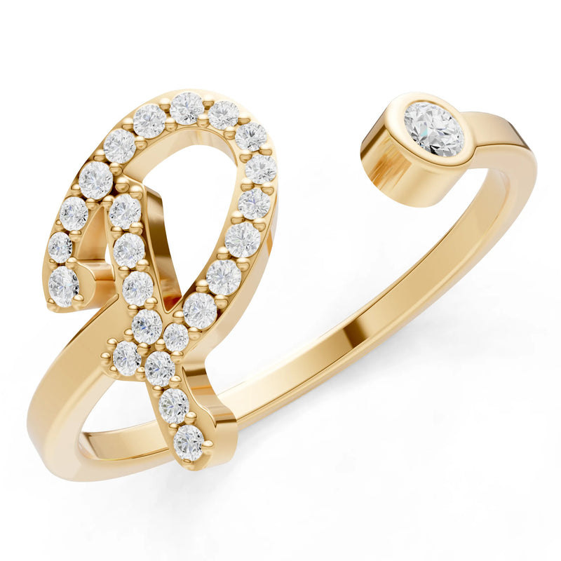 Dainty Initial Letter Birthstone Open Ring – P