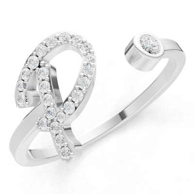 Dainty Initial Letter Birthstone Open Ring – P
