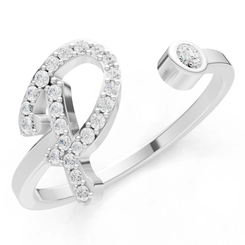 Dainty Initial Letter Birthstone Open Ring – P