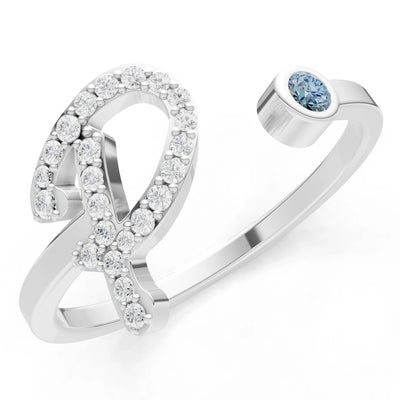 Dainty Initial Letter Birthstone Open Ring – P