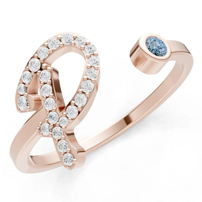 Dainty Initial Letter Birthstone Open Ring – P
