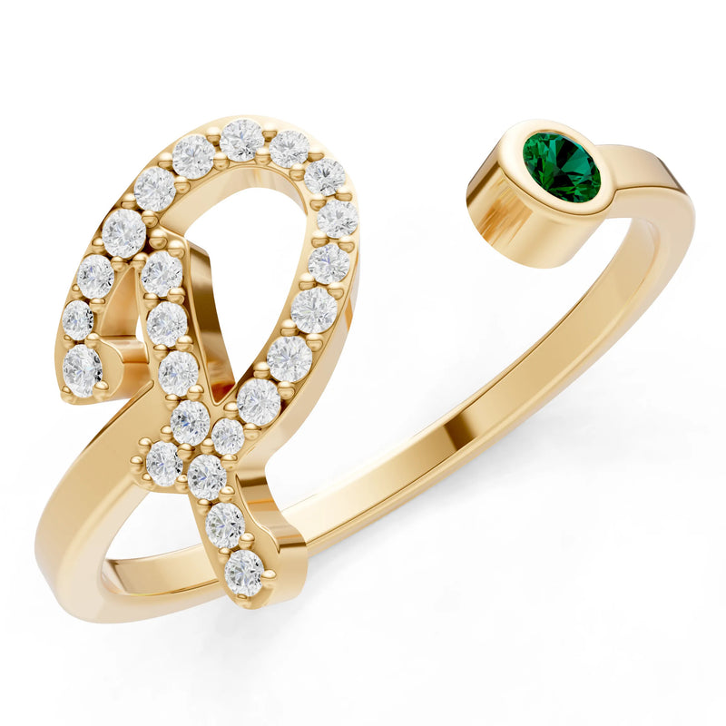 Dainty Initial Letter Birthstone Open Ring – P