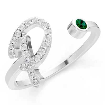 Dainty Initial Letter Birthstone Open Ring – P