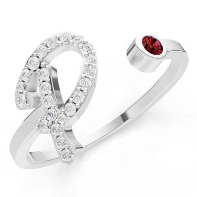 Dainty Initial Letter Birthstone Open Ring – P