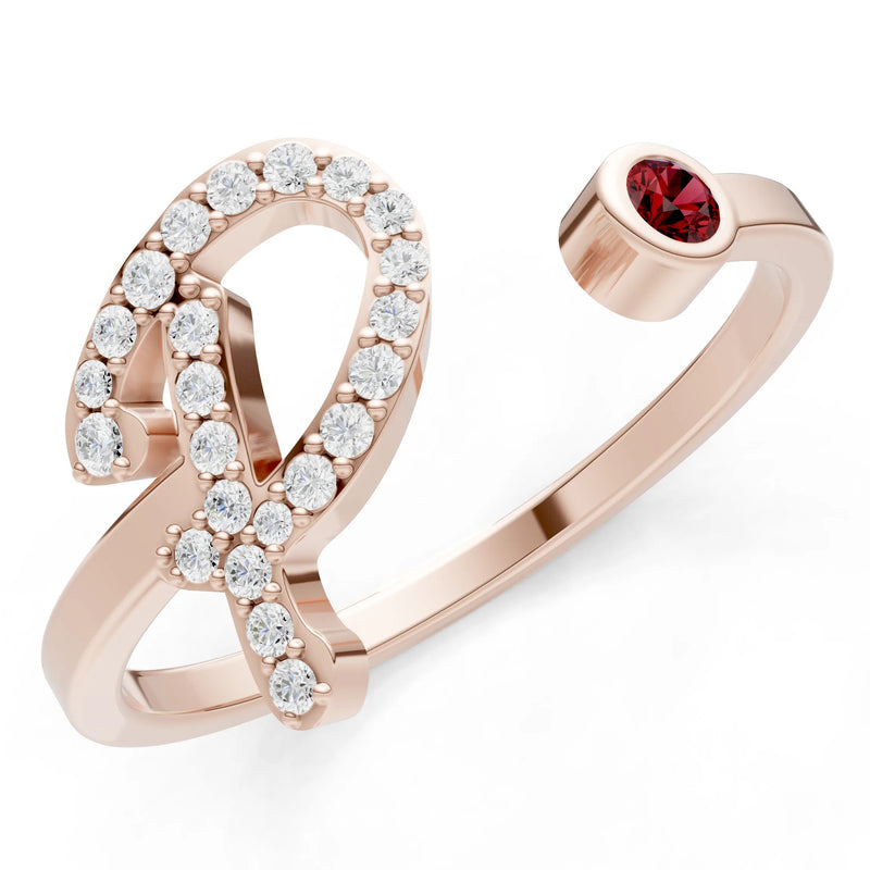 Dainty Initial Letter Birthstone Open Ring – P