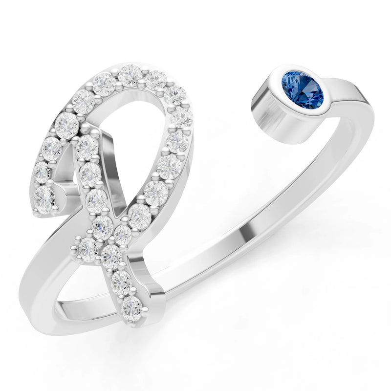 London Blue Topaz Dainty Initial Letter Birthstone Open Ring – P