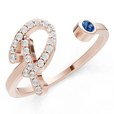 London Blue Topaz Dainty Initial Letter Birthstone Open Ring – P
