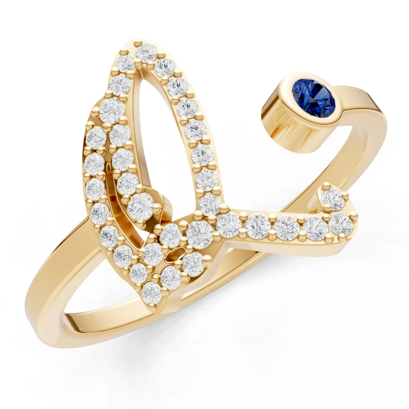 Dainty Initial Letter Birthstone Open Ring – Q