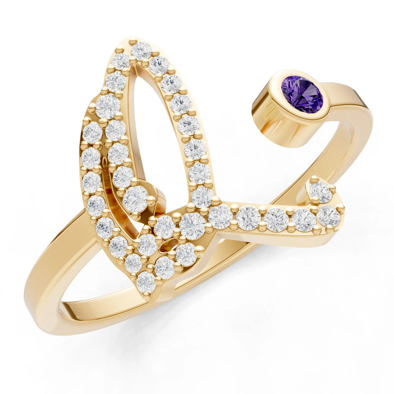 Dainty Initial Letter Birthstone Open Ring – Q