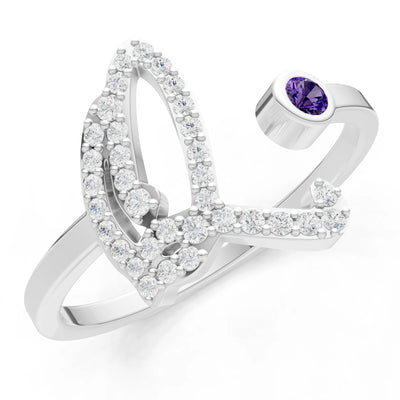 Dainty Initial Letter Birthstone Open Ring – Q
