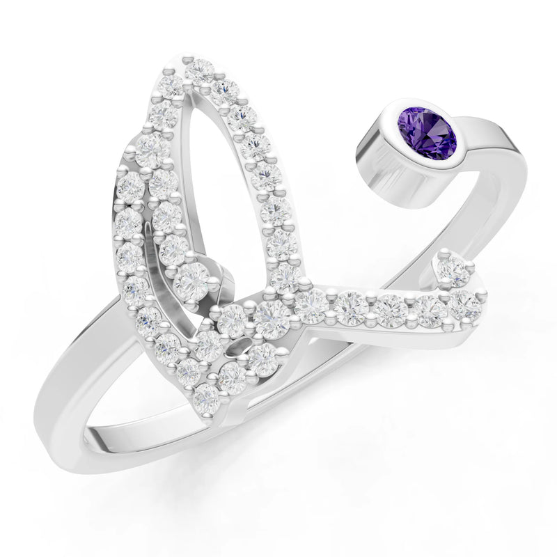 Dainty Initial Letter Birthstone Open Ring – Q