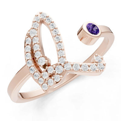 Dainty Initial Letter Birthstone Open Ring – Q