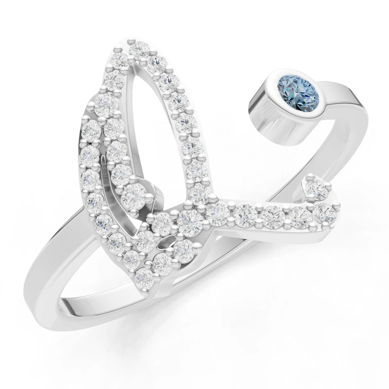Aquamarine Dainty Initial Letter Birthstone Open Ring – Q