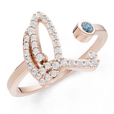 Aquamarine Dainty Initial Letter Birthstone Open Ring – Q
