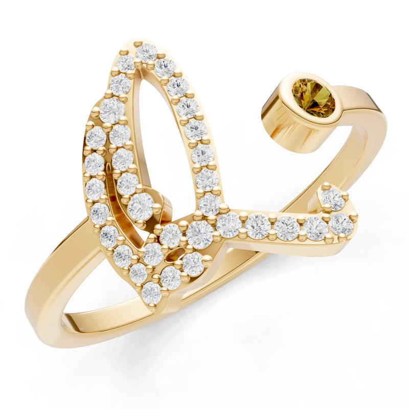 Citrine Dainty Initial Letter Birthstone Open Ring – Q