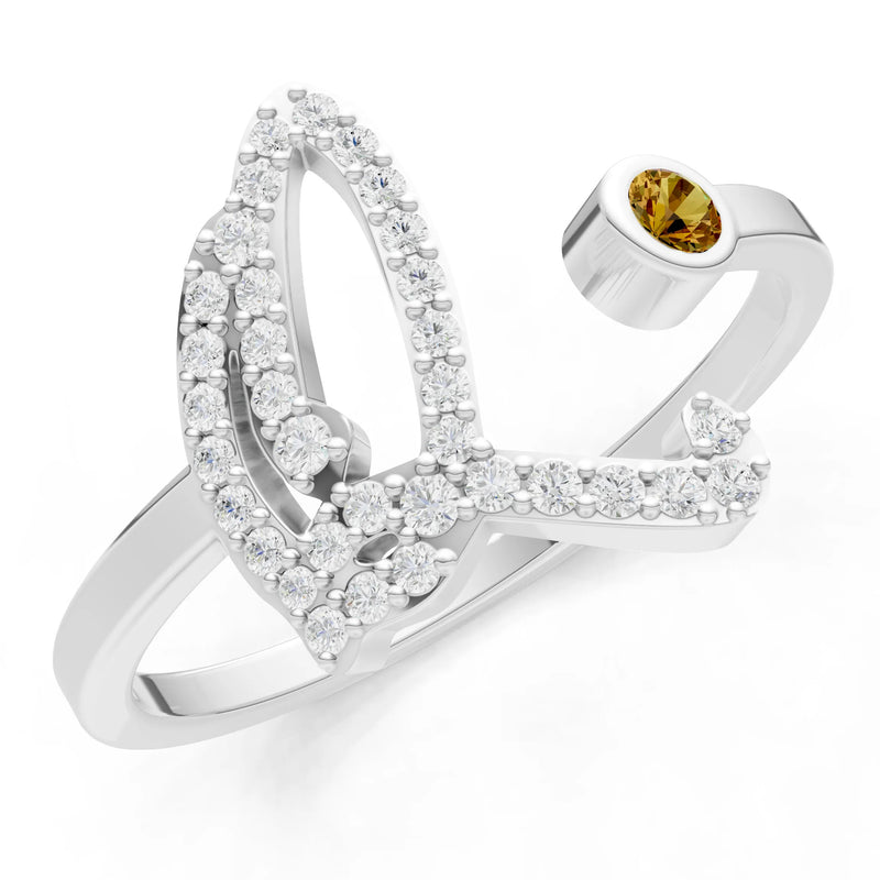Citrine Dainty Initial Letter Birthstone Open Ring – Q