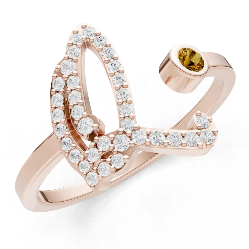 Citrine Dainty Initial Letter Birthstone Open Ring – Q