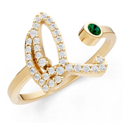 Emerald Dainty Initial Letter Birthstone Open Ring – Q