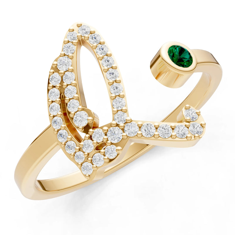 Emerald Dainty Initial Letter Birthstone Open Ring – Q