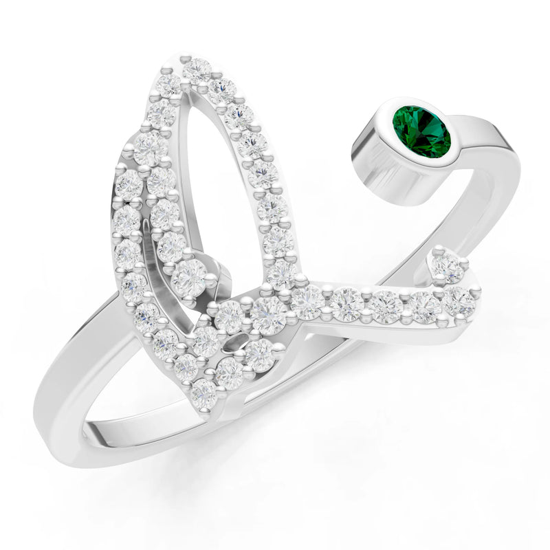 Emerald Dainty Initial Letter Birthstone Open Ring – Q