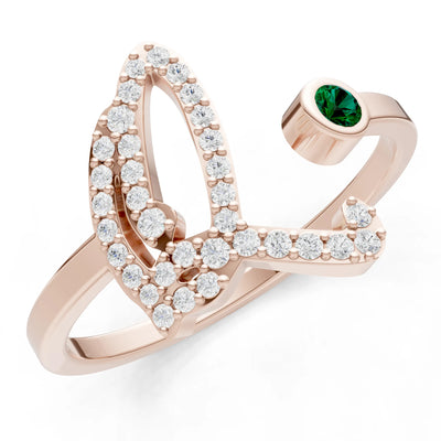 Emerald Dainty Initial Letter Birthstone Open Ring – Q