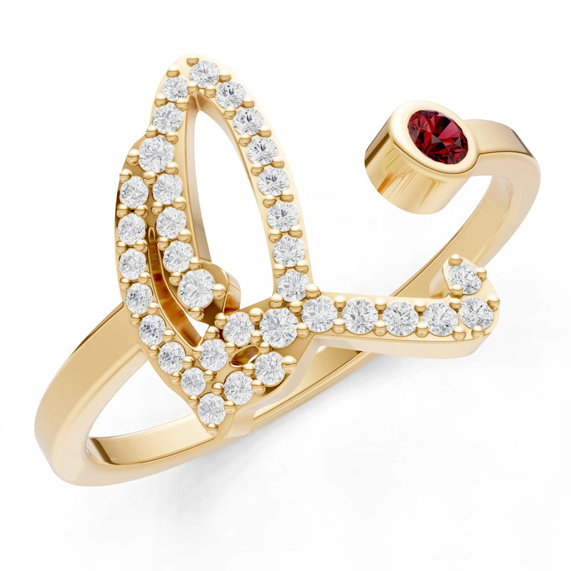 Dainty Initial Letter Birthstone Open Ring – Q