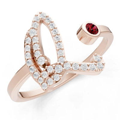Dainty Initial Letter Birthstone Open Ring – Q