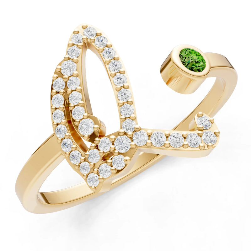 Peridot Dainty Initial Letter Birthstone Open Ring – Q