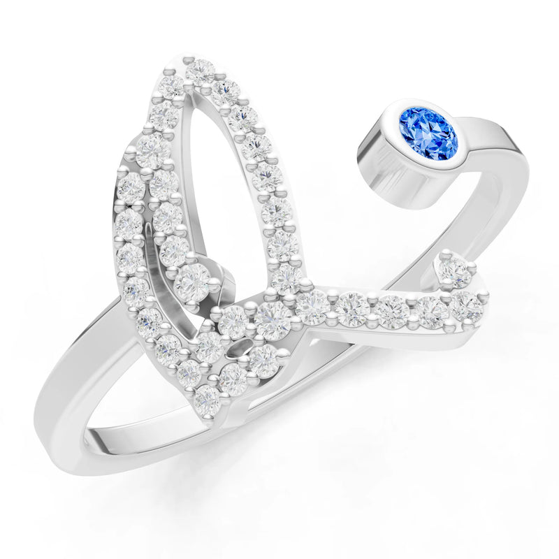 Dainty Initial Letter Birthstone Open Ring – Q