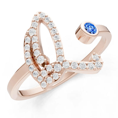Dainty Initial Letter Birthstone Open Ring – Q