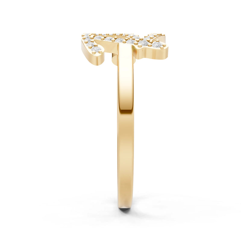 Dainty Initial Letter Birthstone Open Ring – R