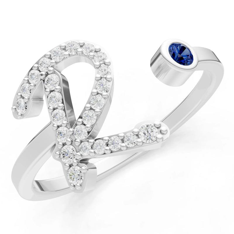 Dainty Initial Letter Birthstone Open Ring – R