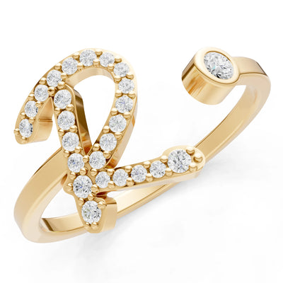 Dainty Initial Letter Birthstone Open Ring – R