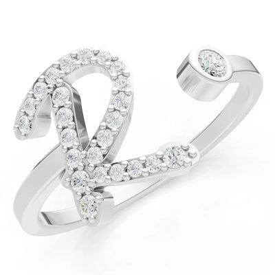 Dainty Initial Letter Birthstone Open Ring – R