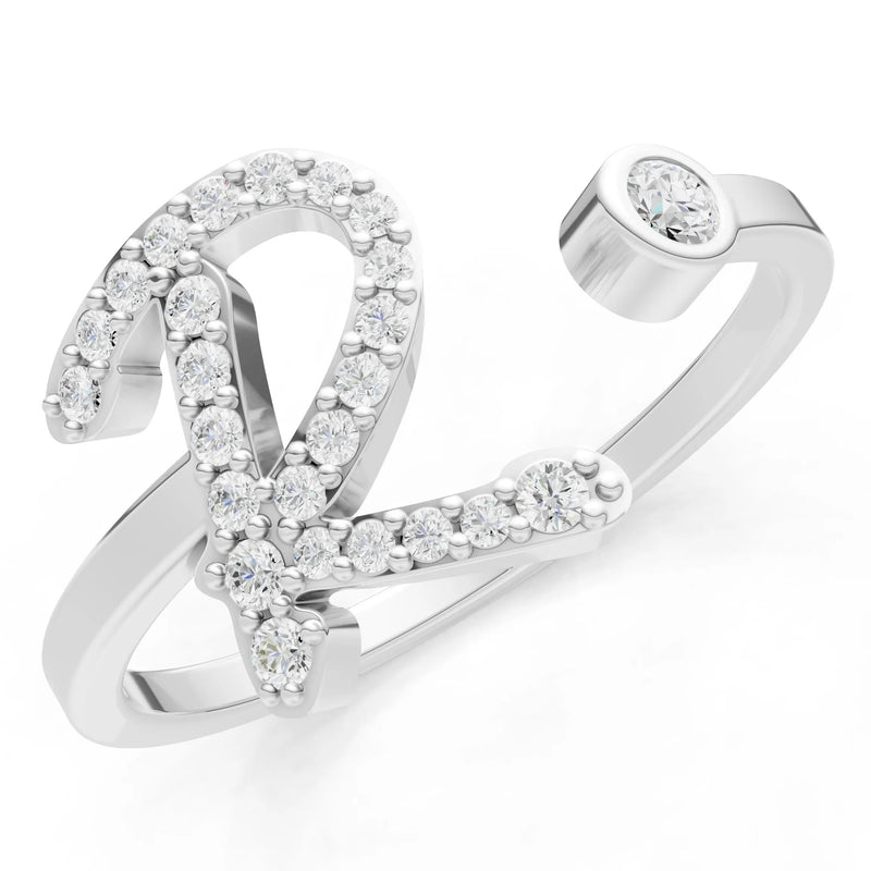 Dainty Initial Letter Birthstone Open Ring – R