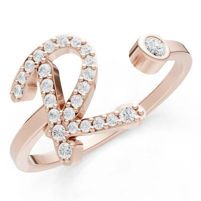 Dainty Initial Letter Birthstone Open Ring – R
