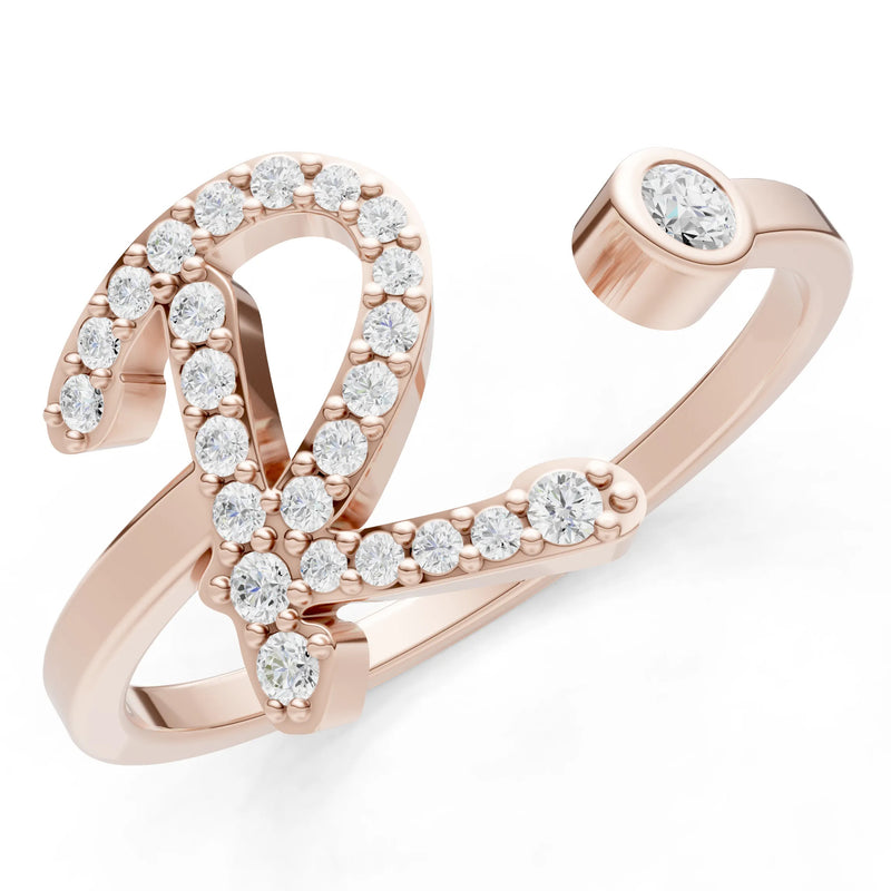 Dainty Initial Letter Birthstone Open Ring – R