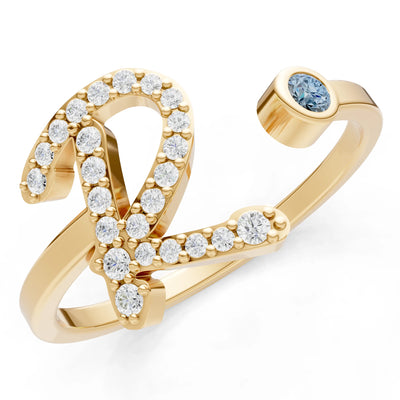 Dainty Initial Letter Birthstone Open Ring – R