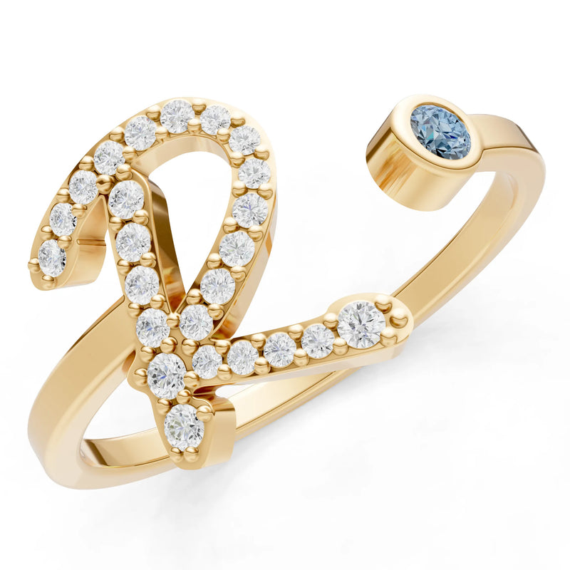 Dainty Initial Letter Birthstone Open Ring – R