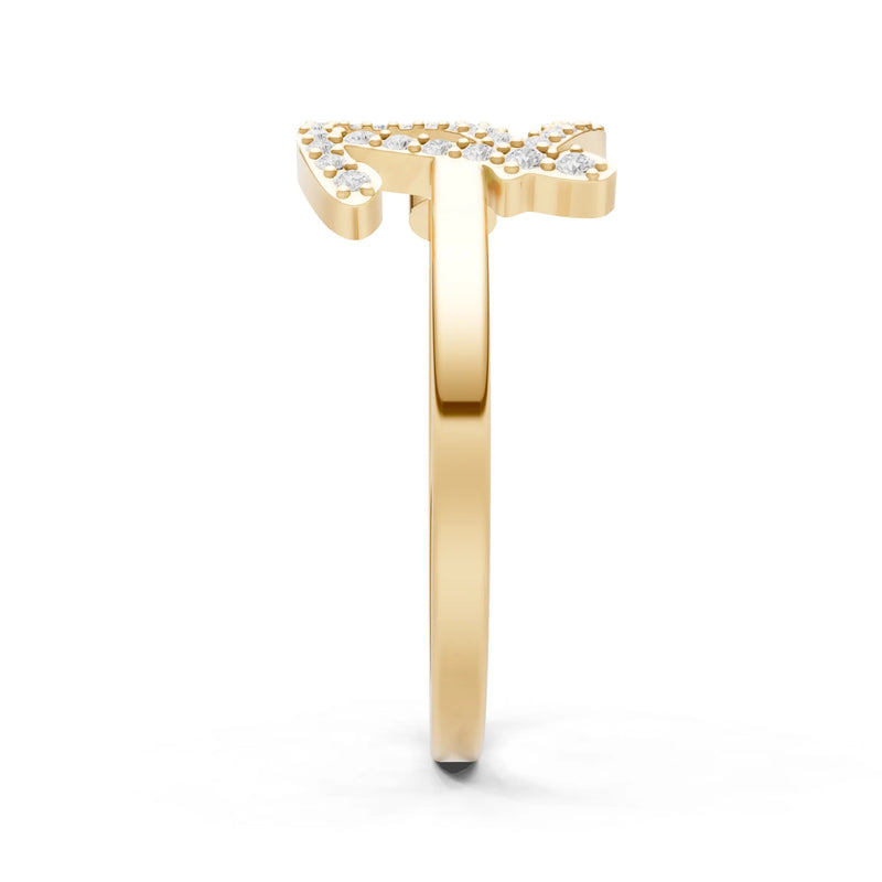 Dainty Initial Letter Birthstone Open Ring – R