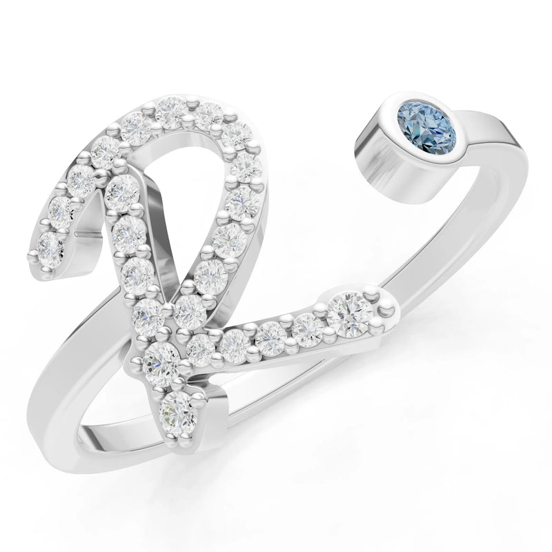Dainty Initial Letter Birthstone Open Ring – R