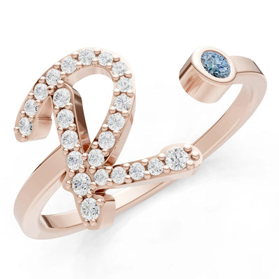 Dainty Initial Letter Birthstone Open Ring – R