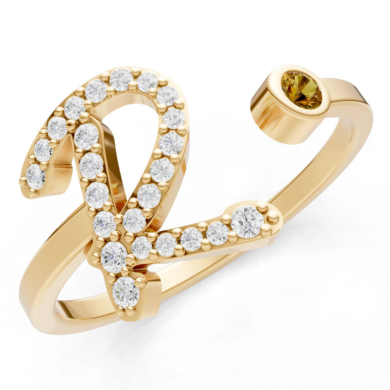 Dainty Initial Letter Birthstone Open Ring – R