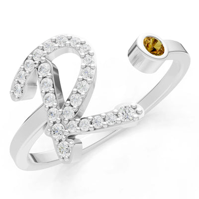 Dainty Initial Letter Birthstone Open Ring – R