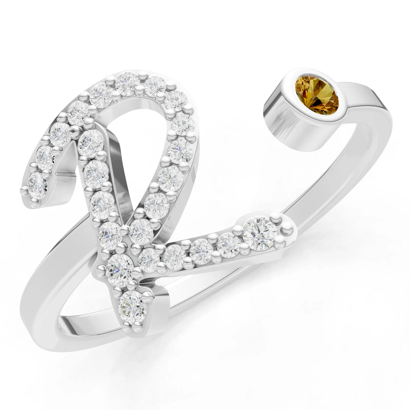 Dainty Initial Letter Birthstone Open Ring – R