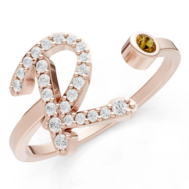 Dainty Initial Letter Birthstone Open Ring – R
