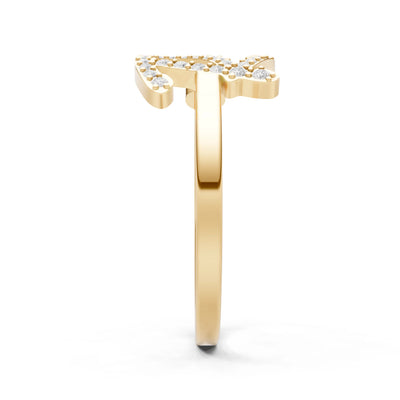Peridot Dainty Initial Letter Birthstone Open Ring – R