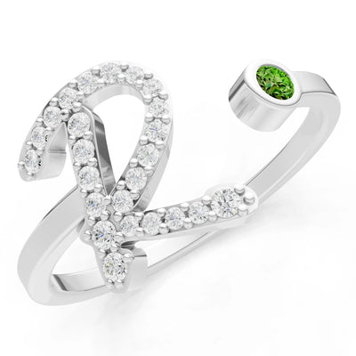 Peridot Dainty Initial Letter Birthstone Open Ring – R