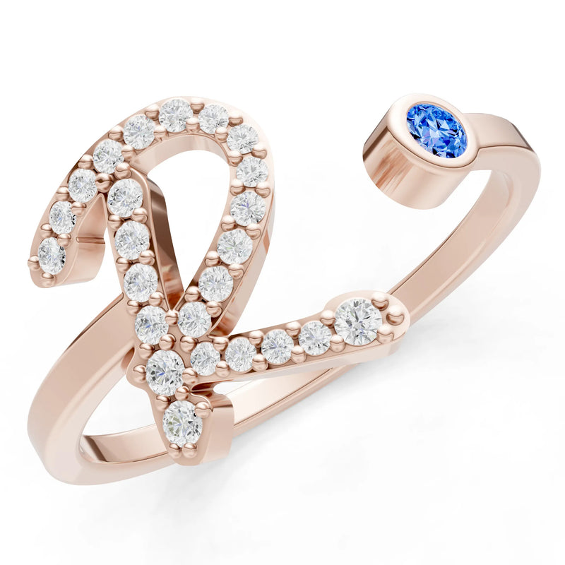 Dainty Initial Letter Birthstone Open Ring – R